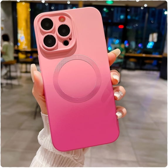iPhone 14 Pro Max Case Magnetic Case, Cute Gradient Color Clear Case, Compatible with MagSafe for Women Girls Soft TPU Shockproof Camera Protective Back Cover-Hot Pink