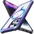 thumbnail image 1 of for iPhone 14 Pro Max Case Magnetic, [Compatible with MagSafe & 3X Military Grade Drop Protection] Clear Back Aluminum Frame Phone Case for iPhone 14 Pro Max, Iridescent, 1 of 13