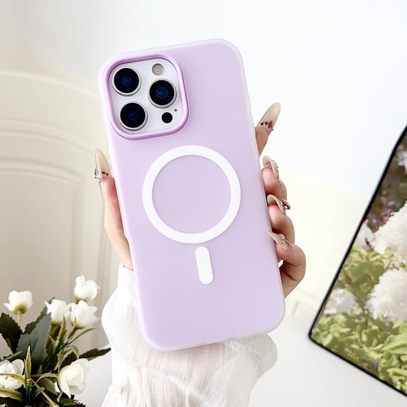 for iPhone 14 Pro Max Case, Magnetic Compatible with Magsafe Charger Phone Case, Thin Slim Wireless Charging Matte TPU Soft Rubber Gel Shockproof Protective Cover for Women Men, Purple