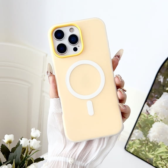 for iPhone 14 Pro Max Case, Magnetic Compatible with Magsafe Charger Phone Case, Thin Slim Wireless Charging Matte TPU Soft Rubber Gel Shockproof Protective Cover for Women Men, Yellow