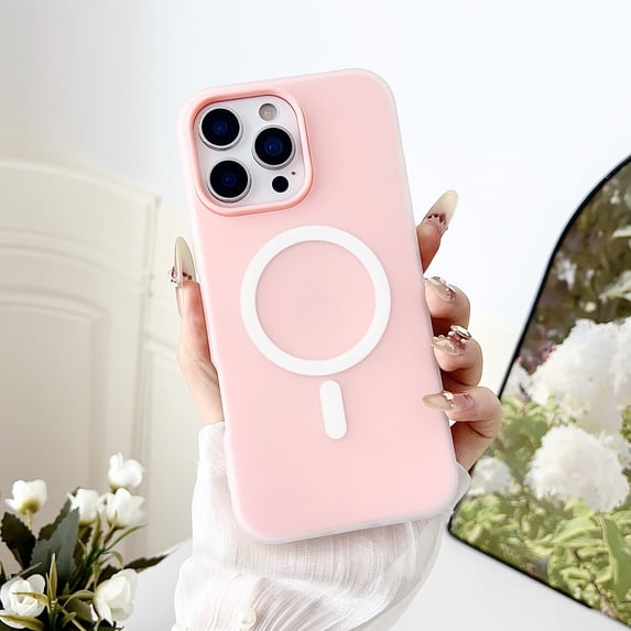 for iPhone 14 Pro Max Case, Magnetic Compatible with Magsafe Charger Phone Case, Thin Slim Wireless Charging Matte TPU Soft Rubber Gel Shockproof Protective Cover for Women Men, Pink
