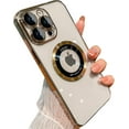 thumbnail image 1 of for iPhone 14 Pro Max Case,Magnetic Compatible with Magsafe,Glass Lens Camera Protector,Logo View Hard Luxury Phone Cases for iPhone 14 Pro Max for Women Men Transparent Cover (Gold), 1 of 9