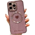 thumbnail image 1 of for iPhone 14 Pro Max Case Magnetic Glitter [ Compatible with MagSafe ], Bling Love Heart Clear Phone Case, Camera Protection Sparkly Plating Slim Soft Back Cover for Women Girls - Pink, 1 of 7