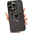 thumbnail image 1 of for iPhone 14 Pro Max Case Magnetic Glitter [ Compatible with MagSafe ], Bling Love Heart Clear Phone Case, Camera Protection Sparkly Plating Slim Soft Back Cover for Women Girls - Black, 1 of 12