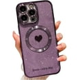 thumbnail image 1 of for iPhone 14 Pro Max Case Magnetic Glitter [ Compatible with MagSafe ], Bling Love Heart Clear Phone Case, Camera Protection Sparkly Plating Slim Soft Back Cover for Women Girls - Purple, 1 of 12