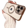 thumbnail image 1 of for iPhone 14 Pro Max Case Magnetic Glitter Full Camera Len Protector[Compatible with MagSafe] Clear Diamond Rhinestone Shockproof Cute Crystal Bling Case for 14 Pro Max 6.7''-Gold, 1 of 11