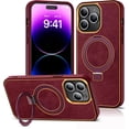 thumbnail image 1 of for iPhone 14 Pro Max Case with Magnetic Invisible Ring Stand Compatible with Mag-Safe Leather Business Shockproof Military Grade Protection Classic Luxury Slim Phone Cases for Women Men,Red, 1 of 7
