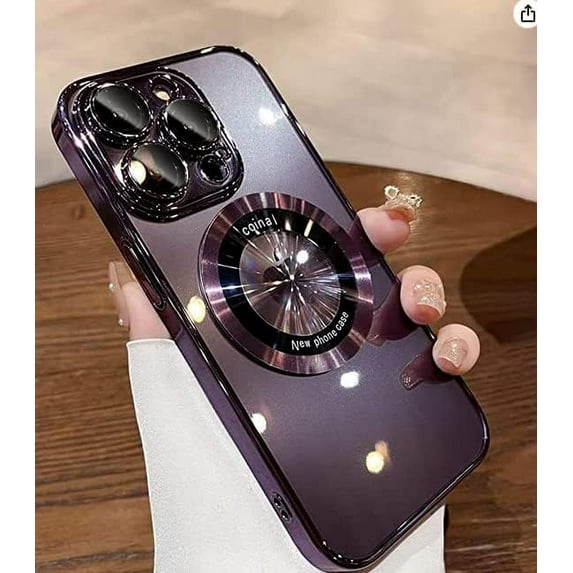 for iPhone 14 Pro Max Case Magnetic Luxury Plating Clear Case with Camera Lens Protector for iPhone 14 Pro Max Compatible with Magsafe Slim Cover for Women Men-Purple