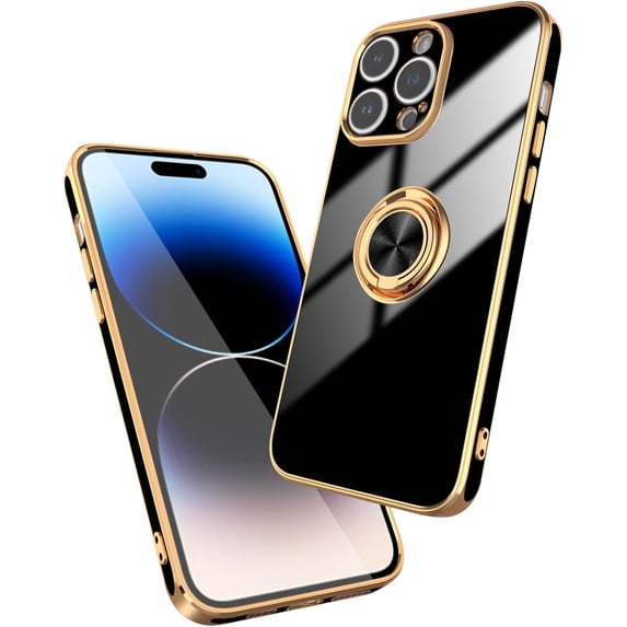 for iPhone 14 Pro Max Case with Magnetic Ring Holder Soft TPU Electroplated Cover Shockproof Scratchproof Kickstand Slim Protective Phone Case for iPhone 14 Pro Max Black