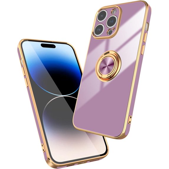 for iPhone 14 Pro Max Case with Magnetic Ring Holder Soft TPU Electroplated Cover Shockproof Scratchproof Kickstand Slim Protective Phone Case for iPhone 14 Pro Max Purple