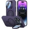 thumbnail image 1 of for iPhone 14 Pro Max Case with Metal Camera Stand [Built-in 9H Camera Lens Protector][Compatible with Magsafe] Military Grade Shockproof Translucent Matte Magnetic Phone Case 6.7", Purple, 1 of 12