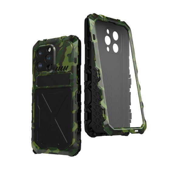 for iPhone 14 Pro Max Case, Military Grade Drop Proof Protection Mobile Phone Cover with Kickstand | Rugged Shockproof Matte Textured Sturdy Phone Bumper with Screen Protector, Green