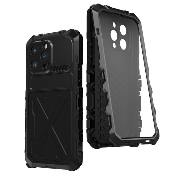 for iPhone 14 Pro Max Case, Military Grade Drop Proof Protection Mobile Phone Cover with Kickstand | Rugged Shockproof Matte Textured Sturdy Phone Bumper with Screen Protector, Black