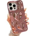 thumbnail image 1 of iPhone 14 Pro Max Case, Plating Bling 3D Love Heart Case, Cute Love Hearts Sparkle Phone Case for Women Girls, Soft TPU Full Camera Shockproof Protective Clear Case - Pink, 1 of 10