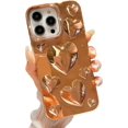 thumbnail image 1 of iPhone 14 Pro Max Case, Plating Bling 3D Love Heart Case, Cute Love Hearts Sparkle Phone Case for Women Girls, Soft TPU Full Camera Shockproof Protective Clear Case - Gold, 1 of 10