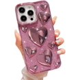 thumbnail image 1 of iPhone 14 Pro Max Case, Plating Bling 3D Love Heart, Cute Love Hearts Sparkle Phone Case for Women Girls, Soft TPU Full Camera Shockproof Protective Clear Case - Pink, 1 of 8