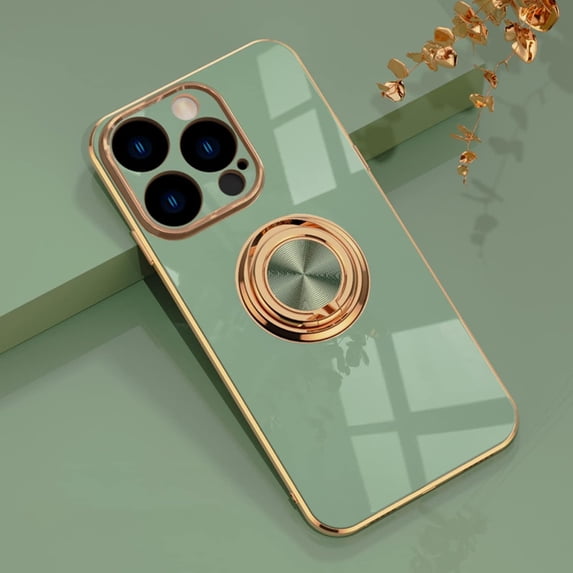 for iPhone 14 Pro Max Case with Ring Holder, 360 Rotatable Magnetic Kickstand Support Car Mount Slim Shockproof for Women Men Protective Phone Case for iPhone 14 Pro Max 6.7", Matcha Green/Gold