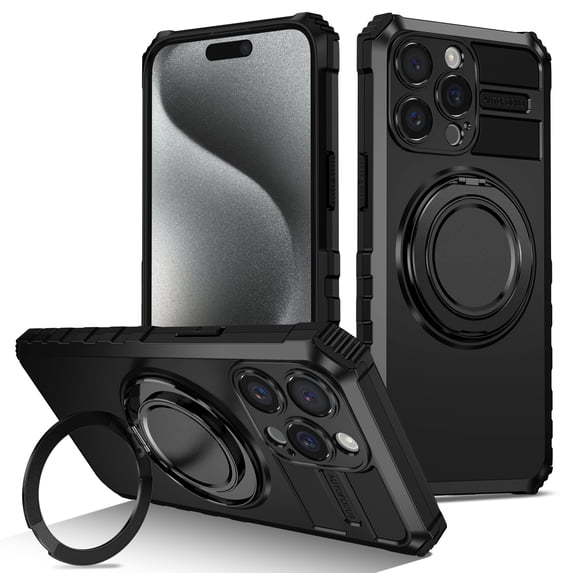For iPhone 14 Pro Max Case with Ring Stand,2-Layer Full Body Heavy Duty Shockproof Rugged,360°Rotatable Ring Holder Magnetic Kickstand,Non-Slip Protective Phone Case for iPhone 14 Pro Max,Black