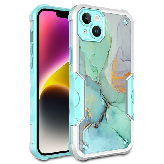 iPhone 14 Pro Max Case, Rosebono Hybrid Dual Layer Graphic Design Pattern Heavy Duty Protection Case For iPhone 14 Pro Max (Green Marble)