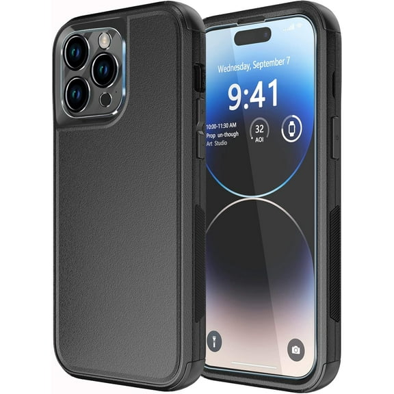 for iPhone 14 Pro Max Case [Shockproof] [Dropproof] [with Tempered Glass Screen Protector + Camera Lens Protector],Heavy Duty Protection Phone Case for Apple iPhone 14 Pro Max (Black)