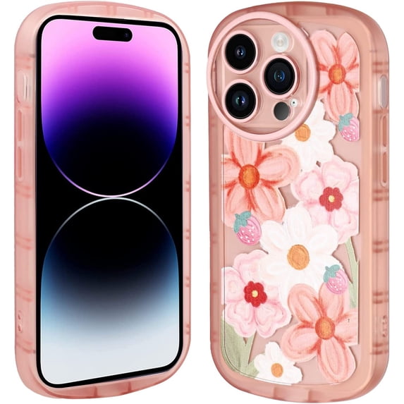 iPhone 14 Pro Max Case, Shockproof Kawaii TPU Phone Case for iPhone 14 Pro Max 2022 (6.7 Inch), Cute Back Case for Girls and Women, Orange Flowers