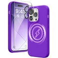 thumbnail image 1 of for iPhone 14 Pro Max Case Silicone, Compatible with MagSafe, with 2X Screen Protector + 2X Camera Lens Protector, Liquid Silicone Shockproof Protective iPhone 14 ProMax Case, Neon Purple, 1 of 16