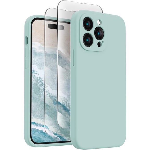 for iPhone 14 Pro Max Case, Silicone Upgraded [Camera Protection] for iPhone 14 ProMax Case with [2 Screen Protectors], Soft Anti-Scratch Microfiber Lining Inside, 6.7 inch, Mint Green