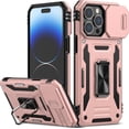 thumbnail image 1 of for iPhone 14 Pro Max Case with Slide Camera Cover,Drop Tested Military Grade Heavy Duty Protective Sturdy Rotate Ring Kickstand Phone Case for iPhone 14 Pro Max(Rose Gold), 1 of 14