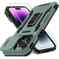 thumbnail image 1 of for iPhone 14 Pro Max Case with Slide Camera Cover+Screen Protector(1 Pack),Rotated Ring Kickstand Military Grade Shockproof Protective Cover 6.7 Inch-Green, 1 of 15