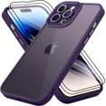 thumbnail image 1 of for iPhone 14 Pro Max Case Sparkly Diamond Crystal Metal Bling Camera Lens Cover Back Clear & Matte Bumper Silicone Shockproof Protective Case + Screen Protector for Girls and Women -Purple, 1 of 12