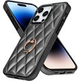 thumbnail image 1 of for iPhone 14 Pro Max Case Stand, Kickstand Mental Ring Elegant Luxury Leather for iPhone 14 Pro Max Case, Full Body Protection iPhone 14 Pro Max Case for Girls Women -Black, 1 of 14