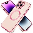 thumbnail image 1 of for iPhone 14 Pro Max Case [Support for Magsafe] Magnetic Plating Electroplate Luxury Elegant Four Corner Protection Case Camera Protector Soft TPU Shockproof Back Cover Case -Pink, 1 of 11