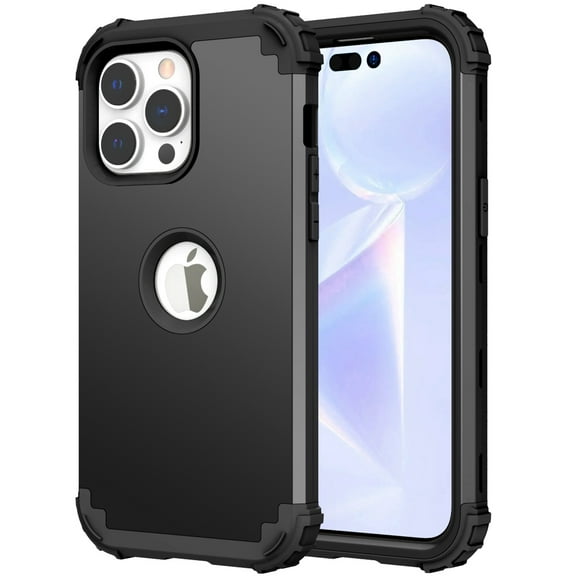iPhone 14 Pro Max Case, TECH CIRCLE Slim Hybrid Heavy Duty Rugged Defender Armor Cover Shockproof Anti-Scratch 3 In 1 Silicone Bumper Hard PC Back Case for Apple iPhone 14 Pro Max 6.7", Black