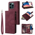 thumbnail image 1 of for iPhone 14 Pro Max Case Wallet with Card Slots, Premium Soft PU Leather Zipper Folio Flip with Wrist Strap Kickstand Protective Phone Cover for iPhone 14 Pro Max Handbag Wallet Case, Winered, 1 of 9