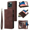 thumbnail image 1 of for iPhone 14 Pro Max Case Wallet with Card Slots, Premium Soft PU Leather Zipper Folio Flip with Wrist Strap Kickstand Protective Phone Cover for iPhone 14 Pro Max Handbag Wallet Case, Coffee, 1 of 9