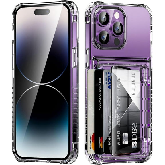 for iPhone 14 Pro Max Case Wallet Clear Protective Phone Case with Credit Card Holder Heavy Duty Protection Shockproof Anti-Scratch Anti-Yellow Cover for iPhone 14 Pro Max 6.7 inch Transparent