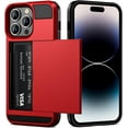 thumbnail image 1 of for iPhone 14 Pro Max Case Wallet Credit Card Holder ID Slot Sliding Door Hidden Pocket Men Anti-Scratch Dual Layer Hybrid Bumper Armor Protective Shell Back Cover for 6.7 inch Red, 1 of 14