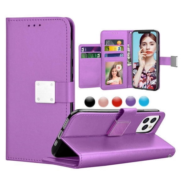 Entronix Folio Wallet Case for iPhone 14 Pro Max, PU Leather [6 Card Slots] Lanyard, (Purple)