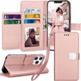 thumbnail image 1 of Entronix Folio Wallet Case for iPhone 14 Pro Max, PU Leather [6 Card Slots] Lanyard, (Rose), 1 of 5