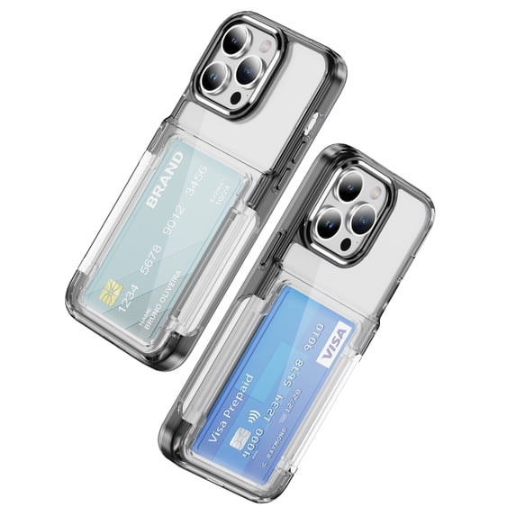 for iPhone 14 Pro Max Case Wallet, iPhone 14 Pro Max Case Clear Protective Case Credit Card Holder Heavy Duty Shockproof Anti-Scratch Anti-Yellow Cover for iPhone 14 Pro Max Transparent - Black