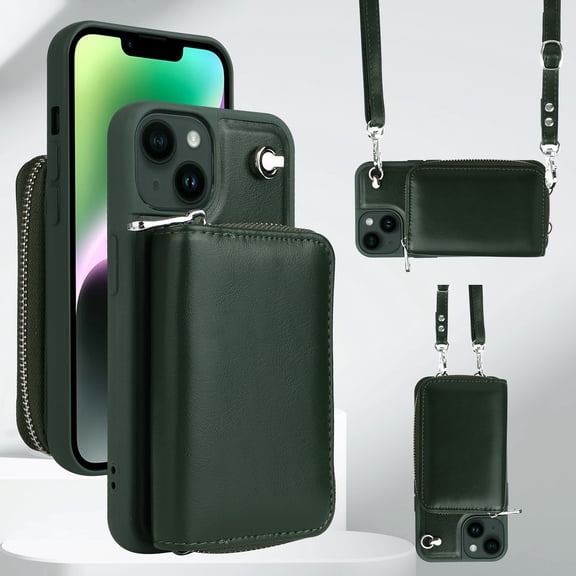 iPhone 14 Pro Max Case Wallet with Detachable Shoulder Strap, Premium PU Leather Wallet Case for Apple iPhone 14 Pro Max, Green