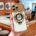 thumbnail image 1 of for iPhone 14 Pro Max Case Wave Edge with Rotatable Ring Stand Compatible with MagSafe, Plating Clear Case with Camera Lens Protector Slim Phone Case for Women Girls For iPhone 14 Pro Max, Gold, 1 of 11