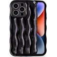 thumbnail image 1 of iPhone 14 Pro Max Case - Wavy Edge Water Ripple Pattern Design, Cute Wave Curly Frame Shape, Soft Flexible TPU Shockproof Full-Body Protective Cover for Women Girls - Shiny Black, 1 of 16