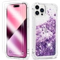 thumbnail image 1 of iPhone 14 Pro Max Case for Women Girls Liquid Glitter Case,[ with Two Screen Protectors ] Cute Sparkly Clear Shiny Bling Sparkle Phone Cases for iPhone 14 Pro Max Case Clear,Purple, 1 of 12