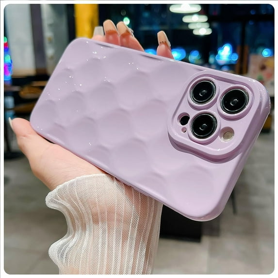 for iPhone 14 Pro Max Case for Women Men, 3D Honeycomb Pattern Bump Feel, Thin Slim Soft Back Cover Raised Camera Protection Phone Case for iPhone 14 Pro Max (6.7") - Light Purple
