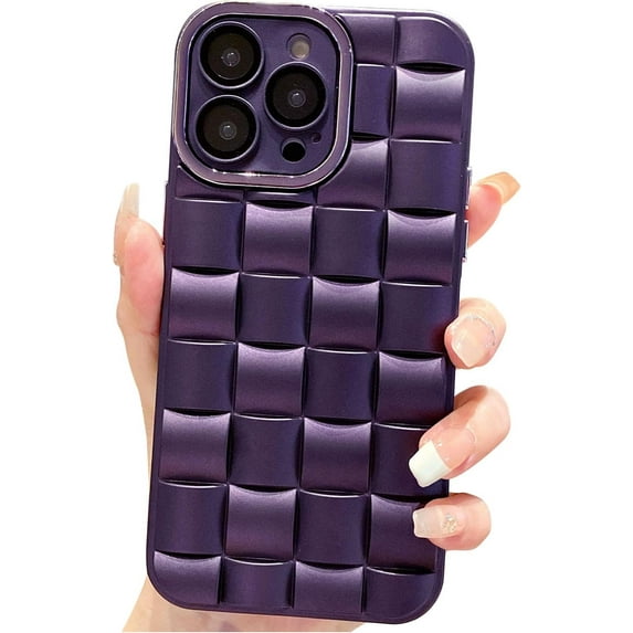 for iPhone 14 Pro Max Case for Women Men, Fashion 3D Woven Pattern Bump Feel, with Full Camera Protection Back Cover, Grid Phone Case for iPhone 14 Pro Max (6.7") - Purple