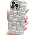 thumbnail image 1 of for iPhone 14 Pro Max Case for Women Men, Fashion 3D Woven Pattern Bump Feel, with Full Camera Protection Back Cover, Grid Phone Case for iPhone 14 Pro Max (6.7") - Silver, 1 of 10