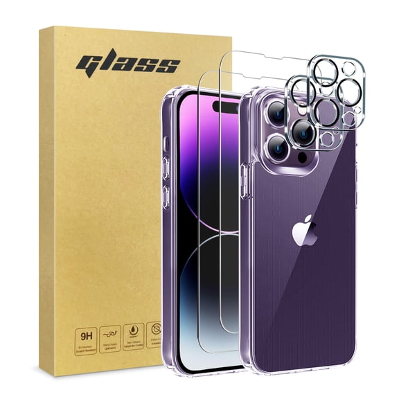 iPhone 14 Pro Max Case with 2 x Screen and 2 x Camera Protectors - Military Grade Protection, Non-Yellowing Design, Anti-Fingerprint (5 in 1 pack)