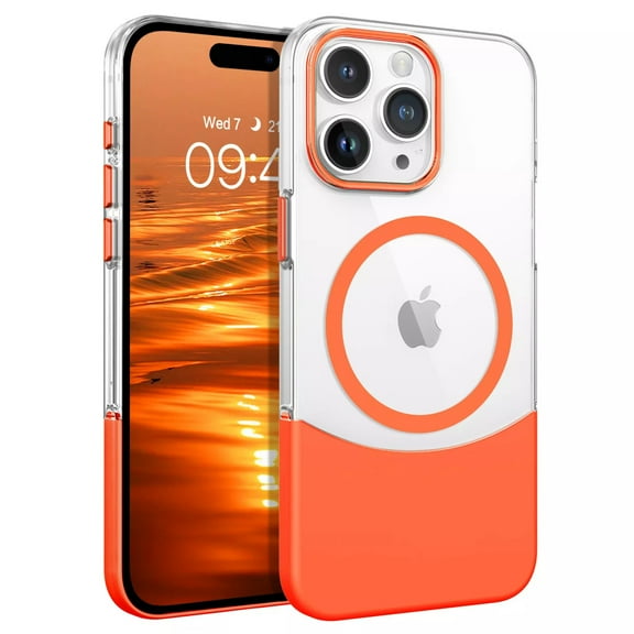 for iPhone 14 Pro Max Clear Case, Magnetic Military Grade Drop Protection Anti-Yellowing Cell Phone Cover Compatible with Mag-Safe, Rugged Durable Shockproof Protective Bumper Cover, Orange