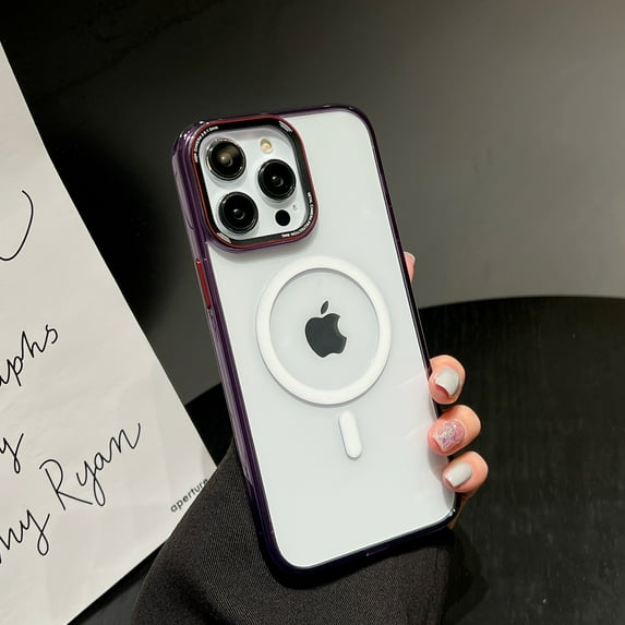 for iPhone 14 Pro Max Clear Magnetic Case Compatible with MagSafe Wireless Charging, High-Transparency Colored Frame Rugged PC Backplane Shockproof Non-Yellowing Cover for iPhone 14 Pro Max,Purple